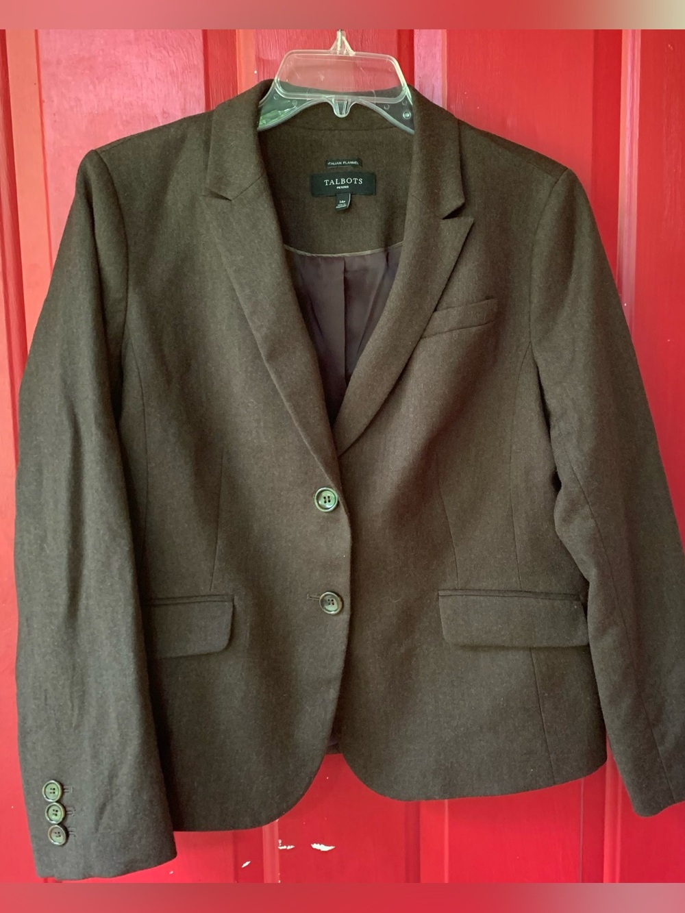 Talbots wool 14P Italian flannel blazer, green brown